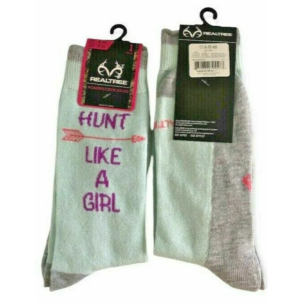 Realtree Womens Ladies Crew Socks Mint Green Sock Size 9-11 Hunt Like A Girl
